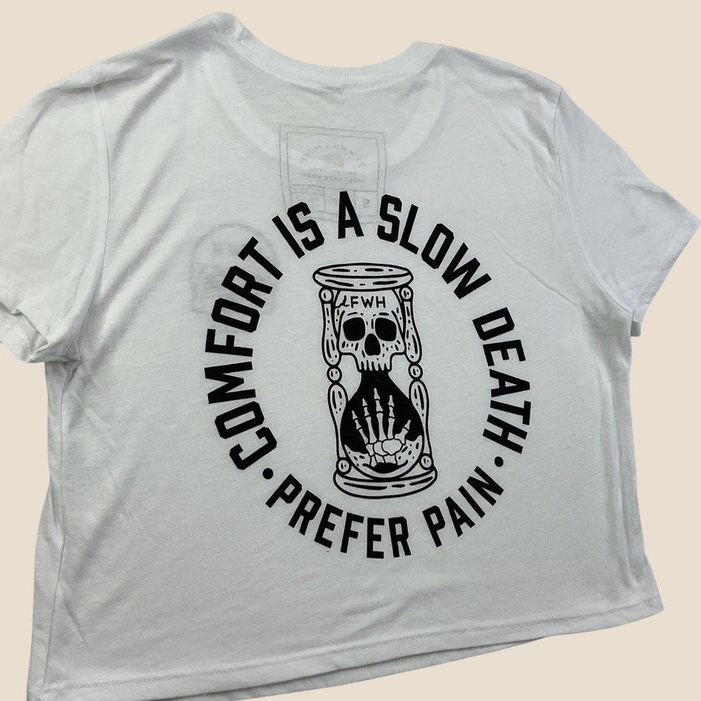 Few Will Hunt Womens‎ S Comfort Is A Slow Death Crop Top Graphic Skull White FWH